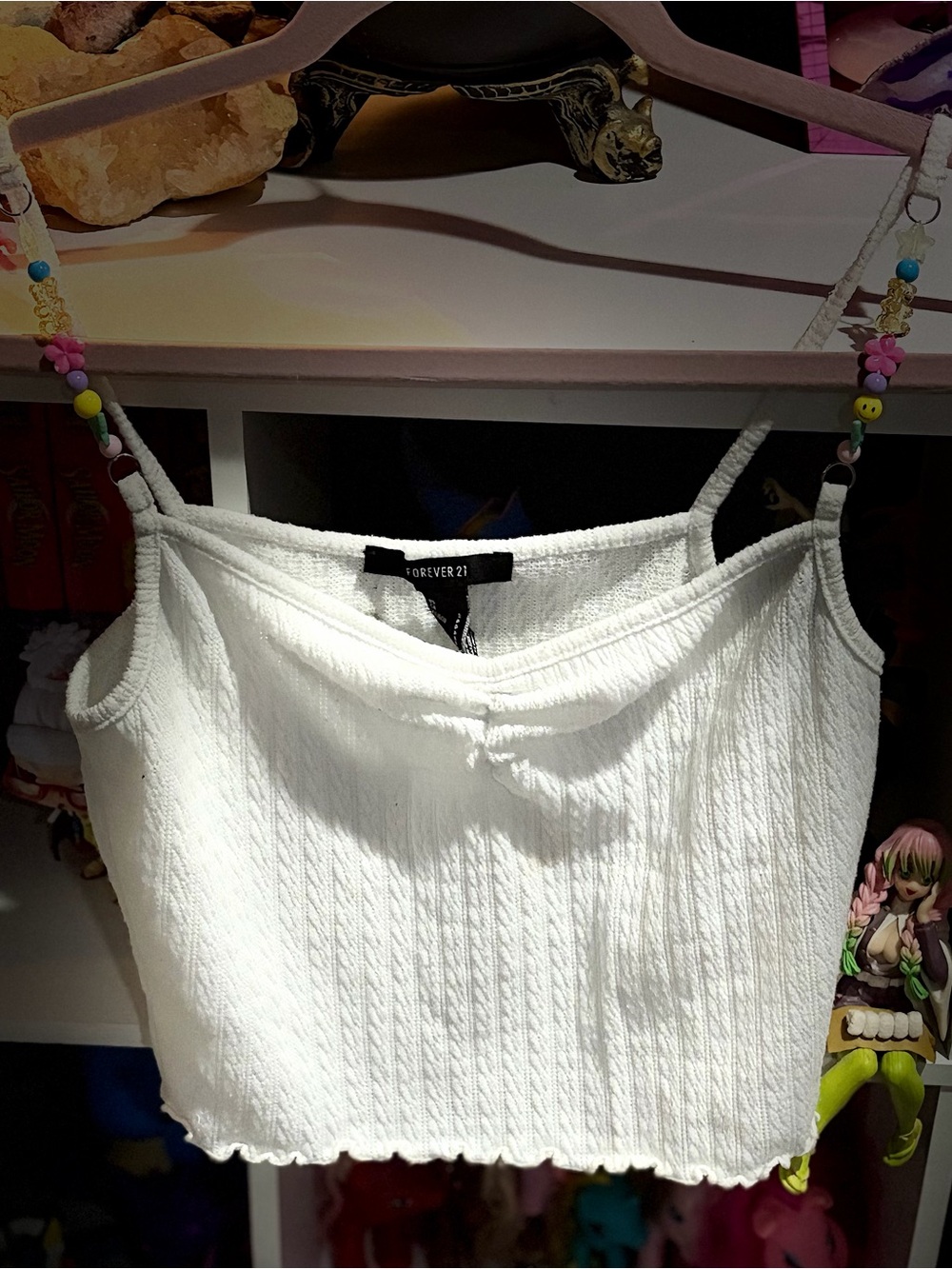 Forever 21 White Textured Ribbed Crop Tank